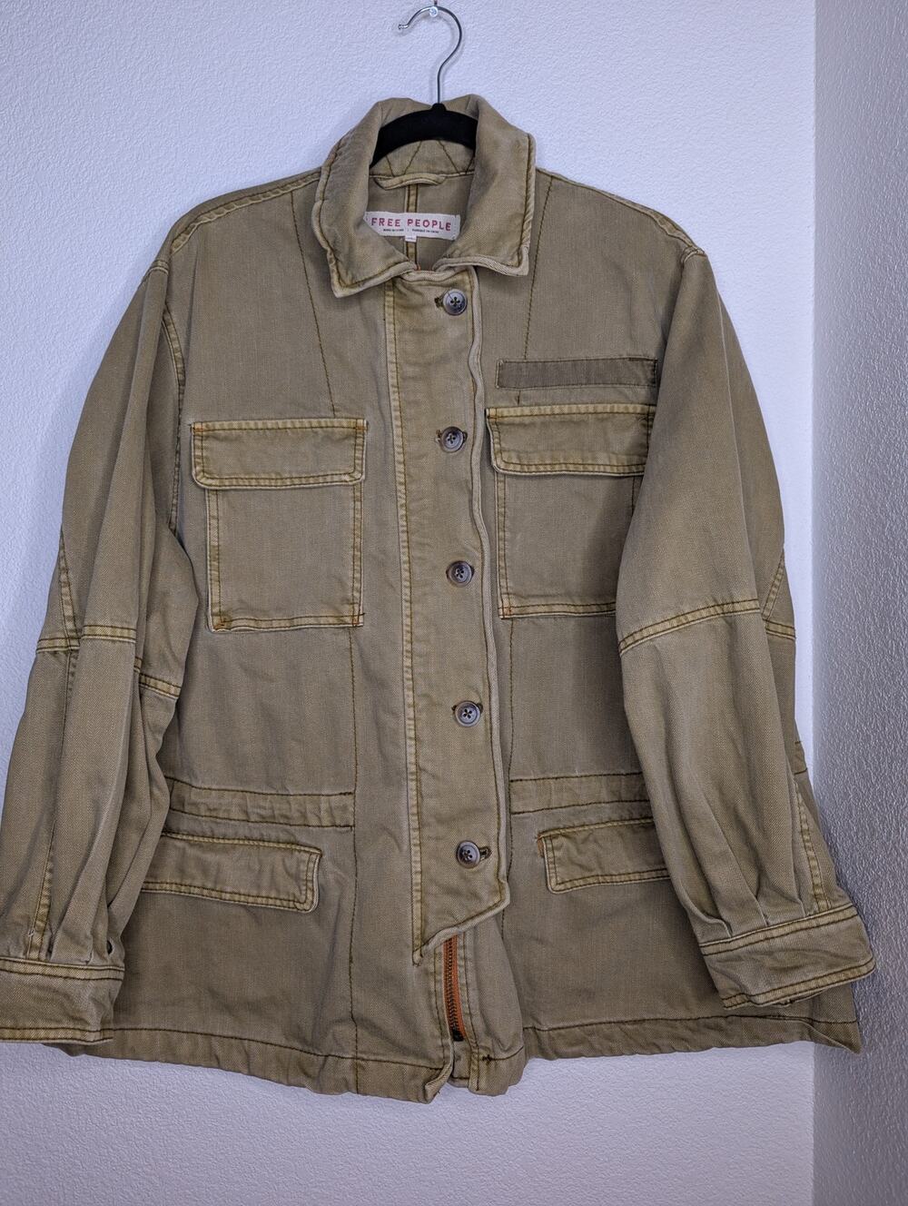 Free People Seize the Day Military Jacket Canvas Green XS Utility Workwear Boho